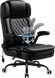 450LBS Big and Tall Executive Office Chair with Flip up Arm, Heavy Duty PU Leather Computer Desk Chair,Comfortable High Back Swivel Home Office Chair with Rolling for Adults,Spring Cushion,Metal Base