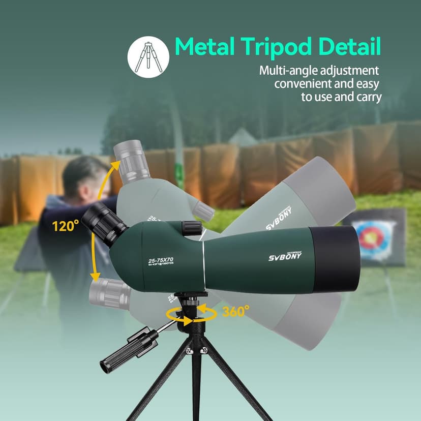SVBONY SV28 Spotting Scopes with Tripod, Angled 25-75x70mm Spotter Scope with Phone Adapter, Waterproof Fogproof Spotting Scope for Bird Watching, Target Shooting, Wildlife Viewing