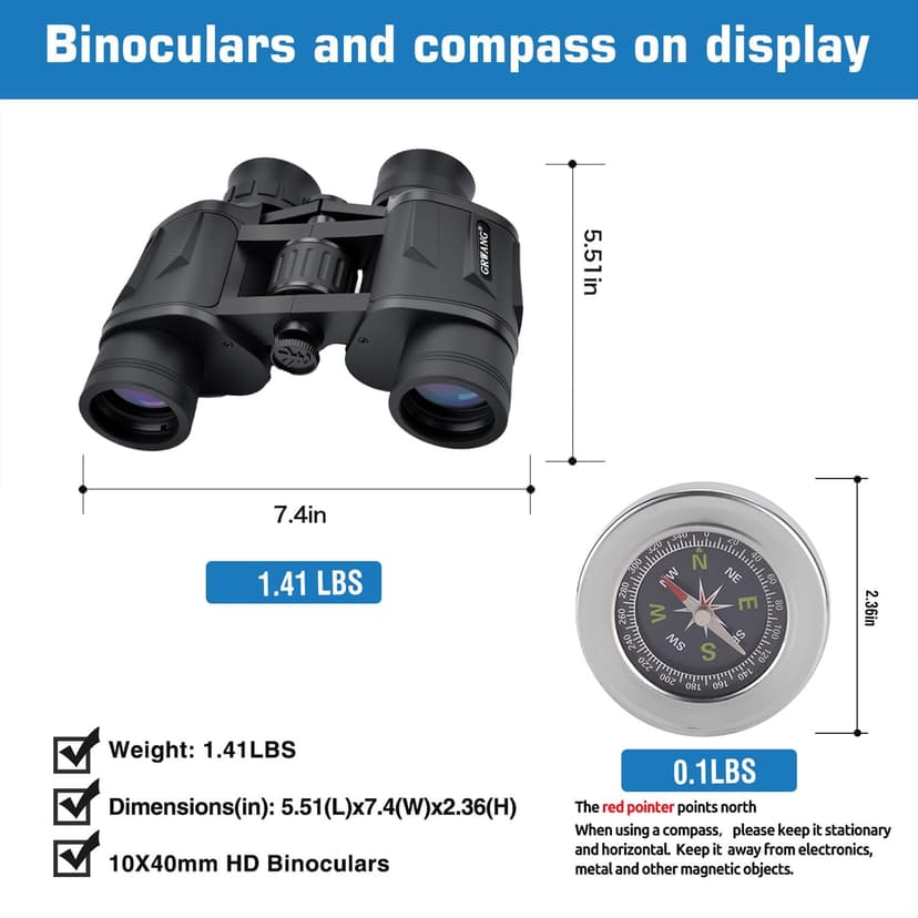 10x40 Professional HD Binoculars for Adults & Youth,Shock Proof Binocular with BAK4 FMC Lens, Large View & Waterproof Binoculars Perfect for Bird Watching,Hunting,Camping,Travel,Sports,Black