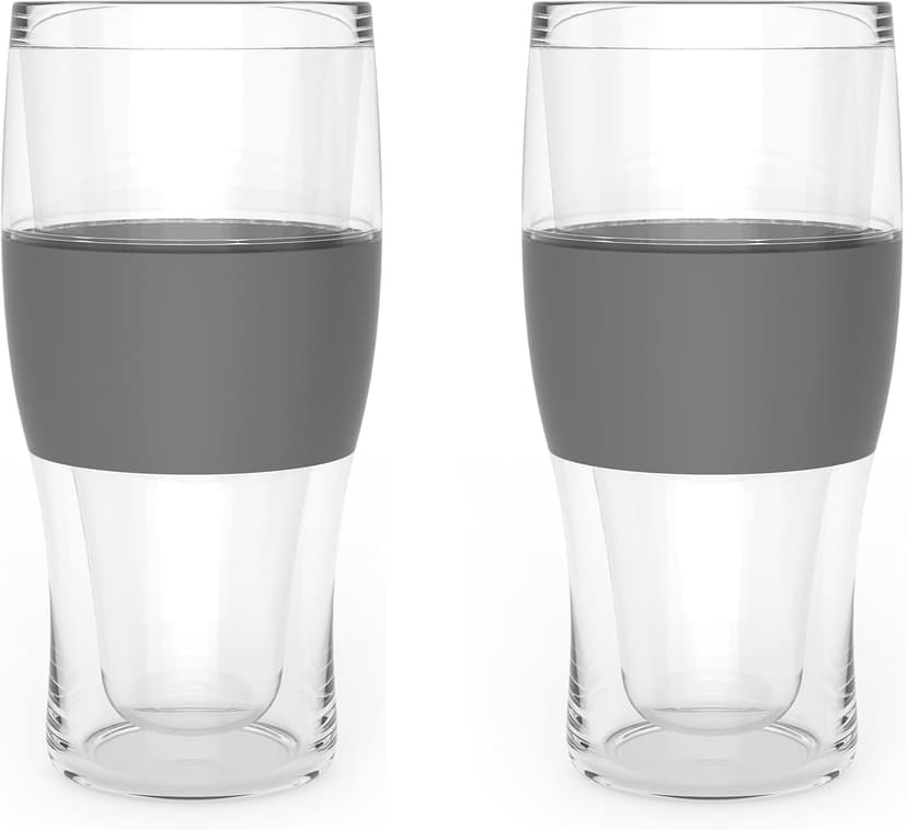 Host Freeze Beer Glasses, Freezable Beer Gifts for Men, Double Wall Insulated Pint Set, Tumbler for Cold Drinks, 16, Set of 2, Gray