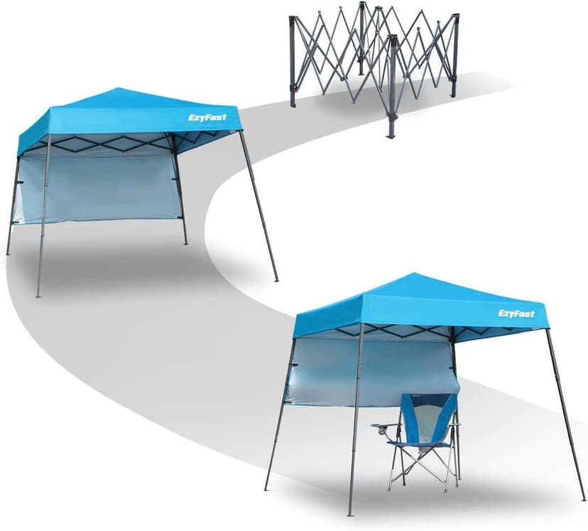 EzyFast Ultra Compact Backpack Canopy, Pop Up Shelter, Portable Sports Cabana, 7.5 x 7.5 ft Base / 6 x 6 ft top for Hiking, Camping, Fishing, Picnic, Family Outings