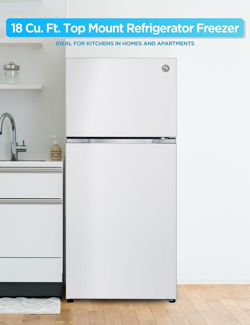 Commercial Cool 18 Cu. Ft. Top Mount Refrigerator with Freezer, 2-Door Refrigerator with Top Freezer and Adjustable Temperature Control, Ice Maker Ready, Energy Star Certified, White