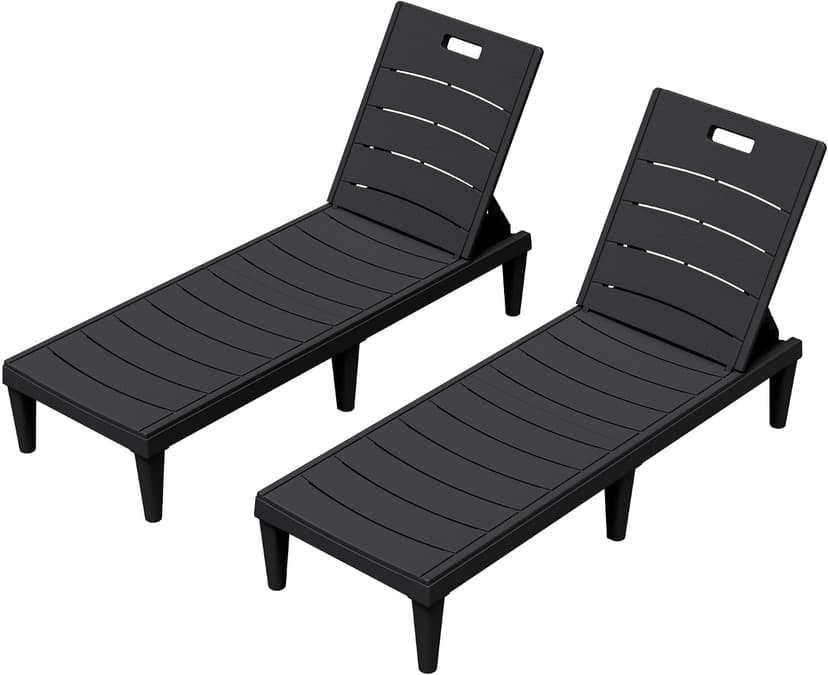 Greesum Outdoor Chaise Lounge Chairs Set of 2 with 5-Position Adjustable Backrest, Waterproof PP Sun Loungers for Garden Pool Beach Patio Deck Sunbathing, Black