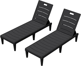 Greesum Outdoor Chaise Lounge Chairs Set of 2 with 5-Position Adjustable Backrest, Waterproof PP Sun Loungers for Garden Pool Beach Patio Deck Sunbathing, Black