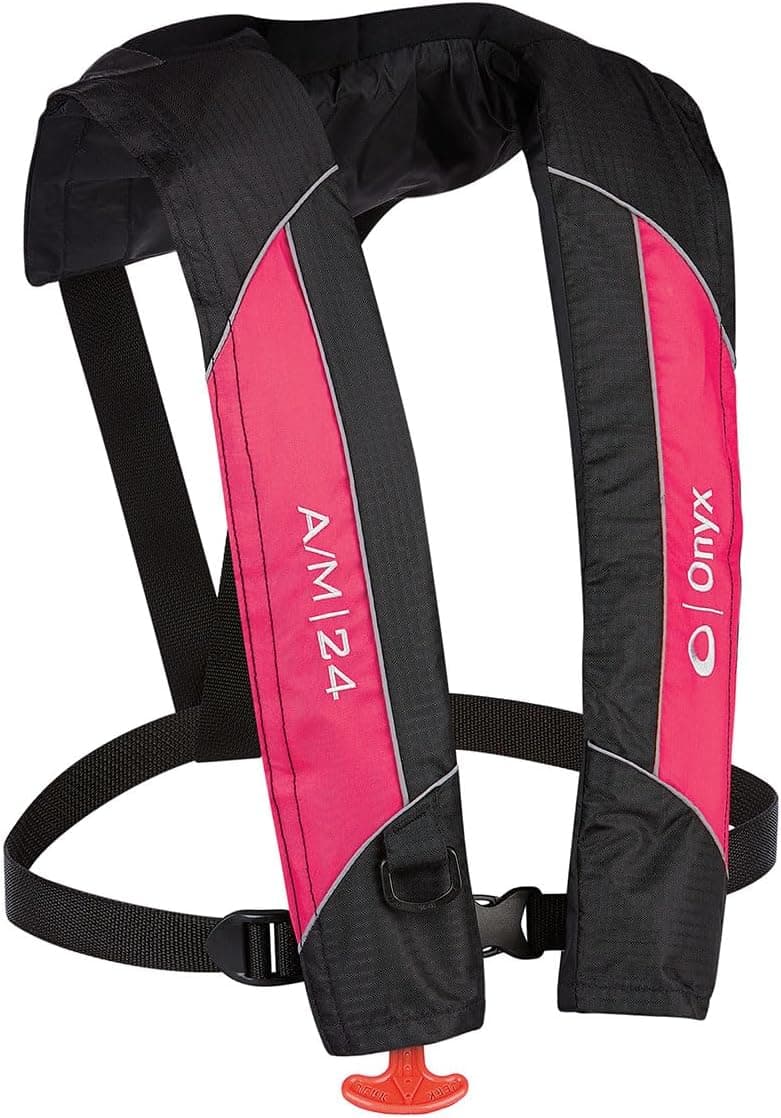 Onyx A/M-24 Automatic/Manual Inflatable Life Jacket, U.S. Coast Guard Approved, Low Profile, Compact Design, Manual Convertible Inflation Option