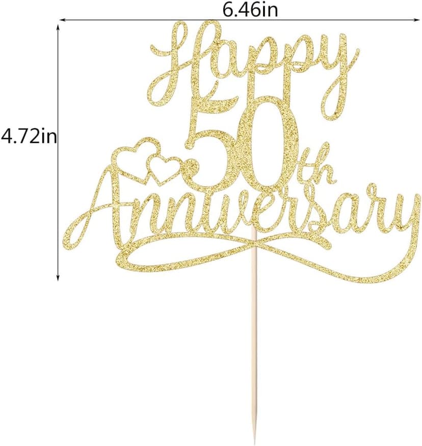 Sleyberoy golden Glitter Happy 50th Anniversary Cake Toppers -Wedding Anniversary Party Decorations, 50th Wedding Anniversary, Company Anniversary Party, Birthday Party Decorations