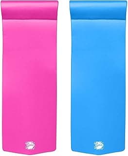 TRC Recreation Splash 1.25 Inch Thick Foam Swimming Pool Float Mat Large Adult Lounger with Built-in Roll Pillow, 1 Bahama Blue & 1 Flamingo Pink