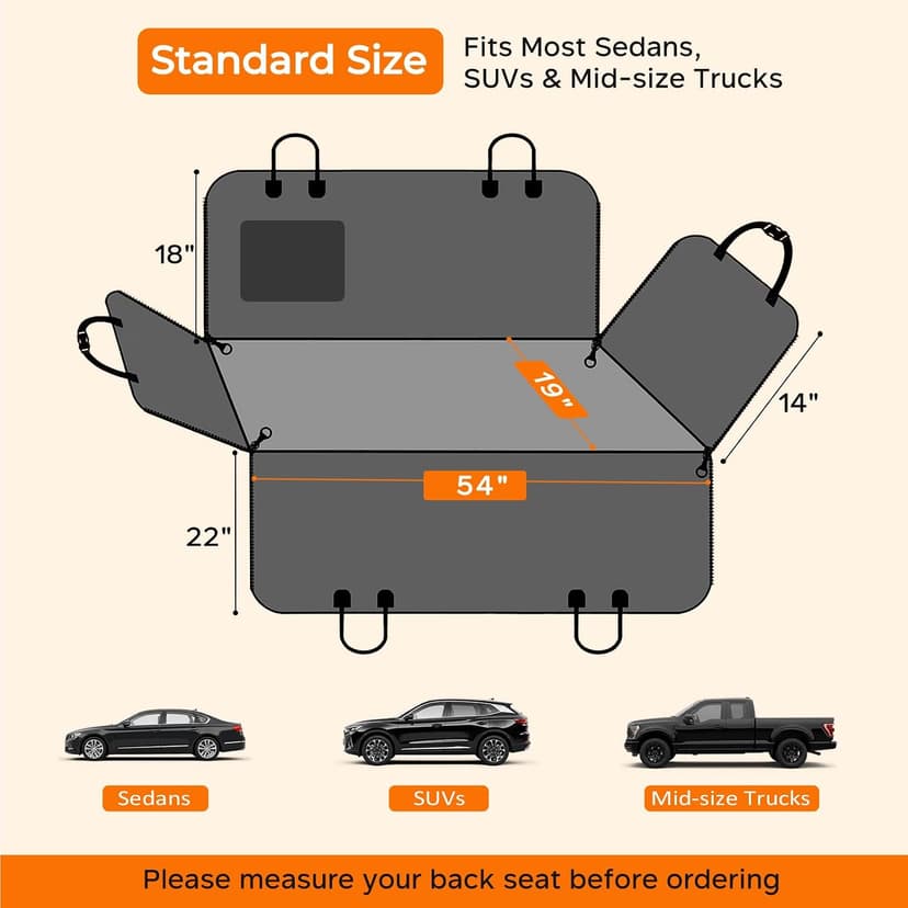 600D Oxford, Zippered Side Flaps, Scratch Resistant, Non-Slip, Easy to Install, With Seatbelt, For Sedan, SUV & Compact Truck URPOWER Dog Car Seat Cover for Back Seat, 100% Waterproof Hammock for Car B0727Y5ZD7