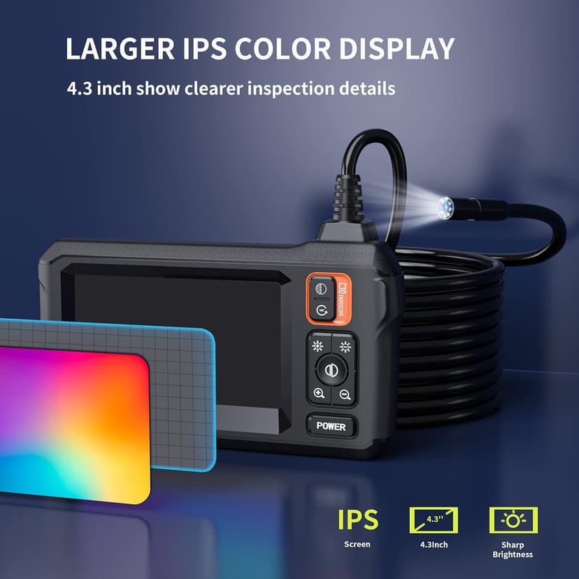 Endoscope Camera with Light, Borescope Camera with 4.3" IPS Screen, 1920P HD with 8 LED Lights, 16.4FT Semi-Rigid Cord Bore Scope, Gadgets for Men & Tools for Men