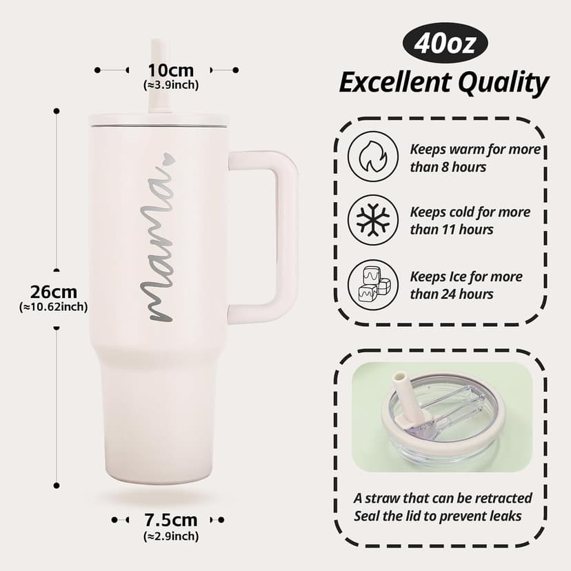 Mama Tumbler 40 oz Cup with Lids Straws First Mothers Day Gifts for New Mom Gifts for Pregnant Mother, Mama, Mom To Be B0F1DK279Y