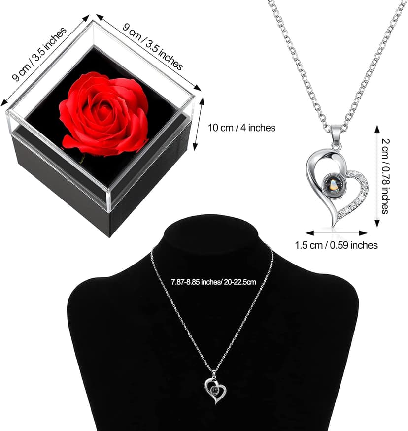 I Love You in 100 Languages Projection Necklace, Preserved Red Rose Flower in Box, Gift for Mother Mom Wife on Anniversary Hicarer Christmas Necklace Gift Girlfriend Women Heart Pendant B08QMKKXNJ