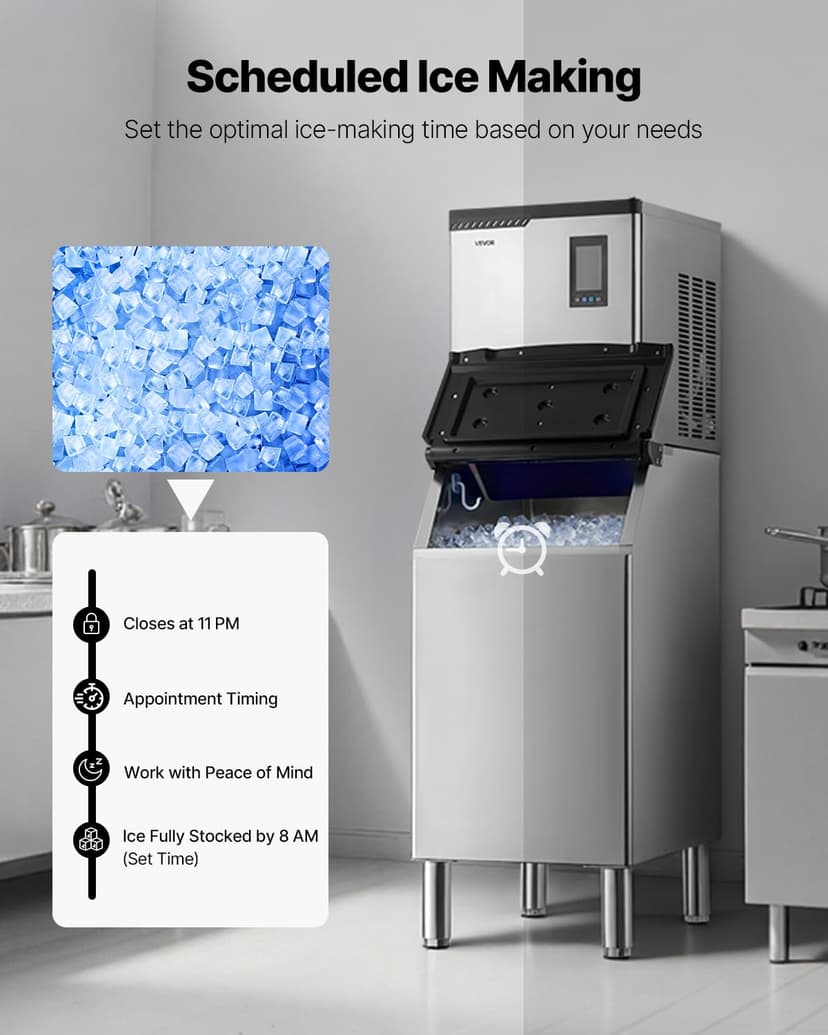 VEVOR Commercial Ice Maker Machine, 360LBS/24H Ice-Making Machine with 250LBS Large Storage Bin, Auto Self-Cleaning Ice Maker with Touchscreen for Bar Cafe Restaurant Business Commercial