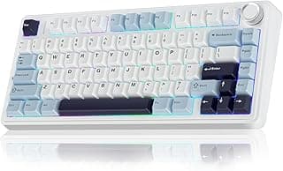 AULA F75 75% Wireless Mechanical Keyboard, Hot Swappable Creamy Keyboard, Pre-lubed Reaper Switches, 2.4GHz/Type-C/BT5.0, RGB Backlit Gaming Keyboards(White & Blue)