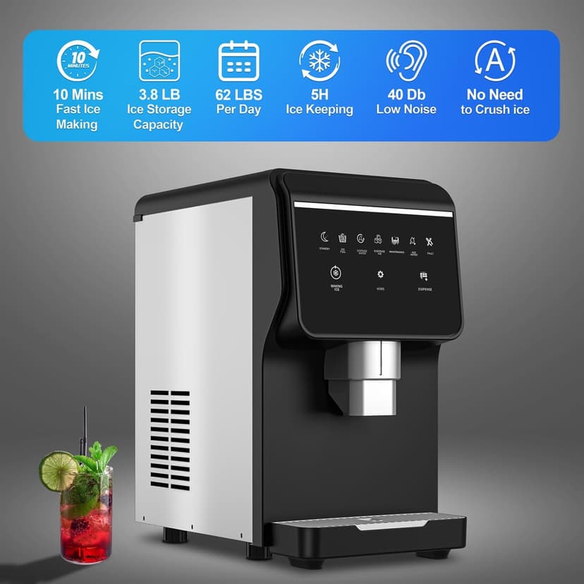 120LB/Day Commercial Under Counter Ice Maker with Smart LCD & Customizable Ice – Under Counter Freestanding, Built 25LBS Ice Storage 6-Min Quick Cycle, Energy Efficient
