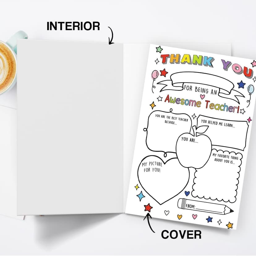 Fill in the Blanks,Teacher Thank You Gifts Idea from Kids Students with Envelopes,Premium 8x5.3 Inch Cardstock,Blank Inside Hongshan Thank You Card for Teacher,Funny Appreciation Card Gift Decoration B0DQC6YMVT