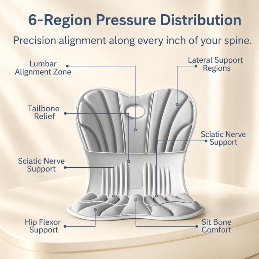 Ergonomic Lumbar Support Cushion for Back Support & Pain Relief | 6-Zone Pressure Distribution Posture Corrector for Office Chair, Car Seat, Desk, etc. | Great as a Gift (Gray)
