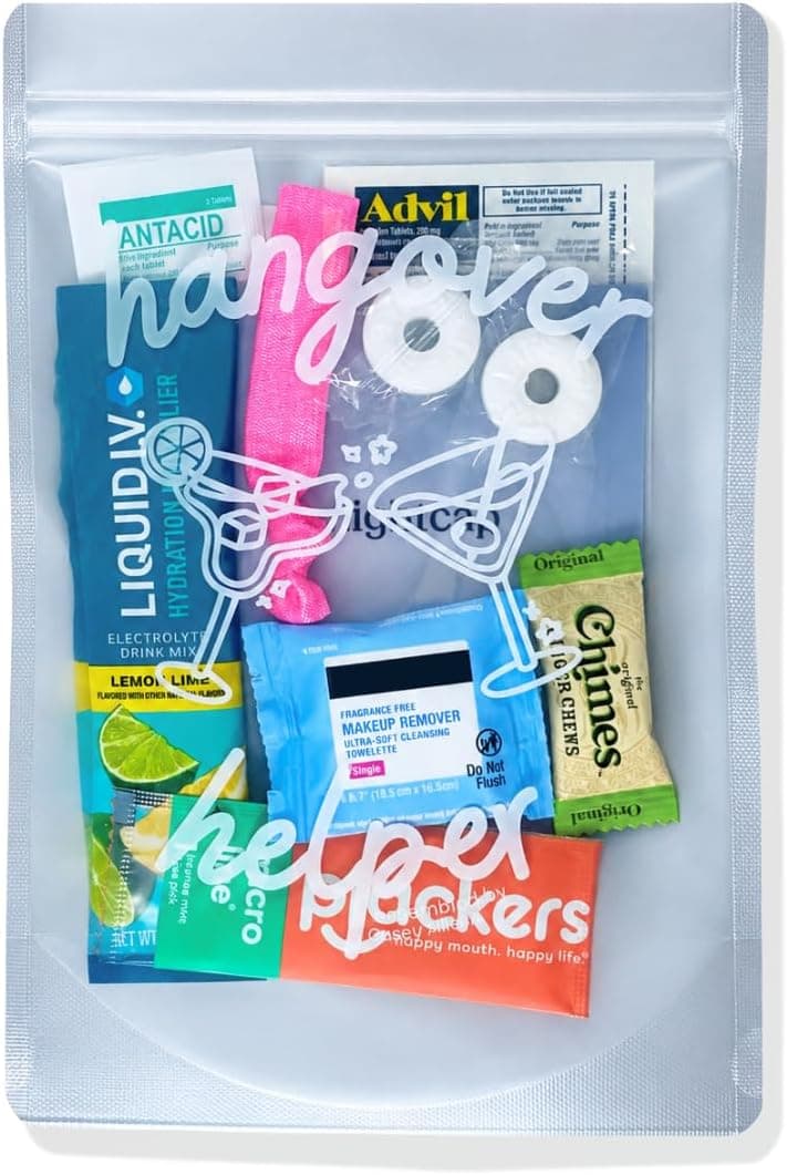 Hangover Kit (1 Pack) Pre Filled Party Favors, Goodie Bags, Gift for Bachelorette, Wedding, 21st Birthday, Girls Trip and All Celebrations