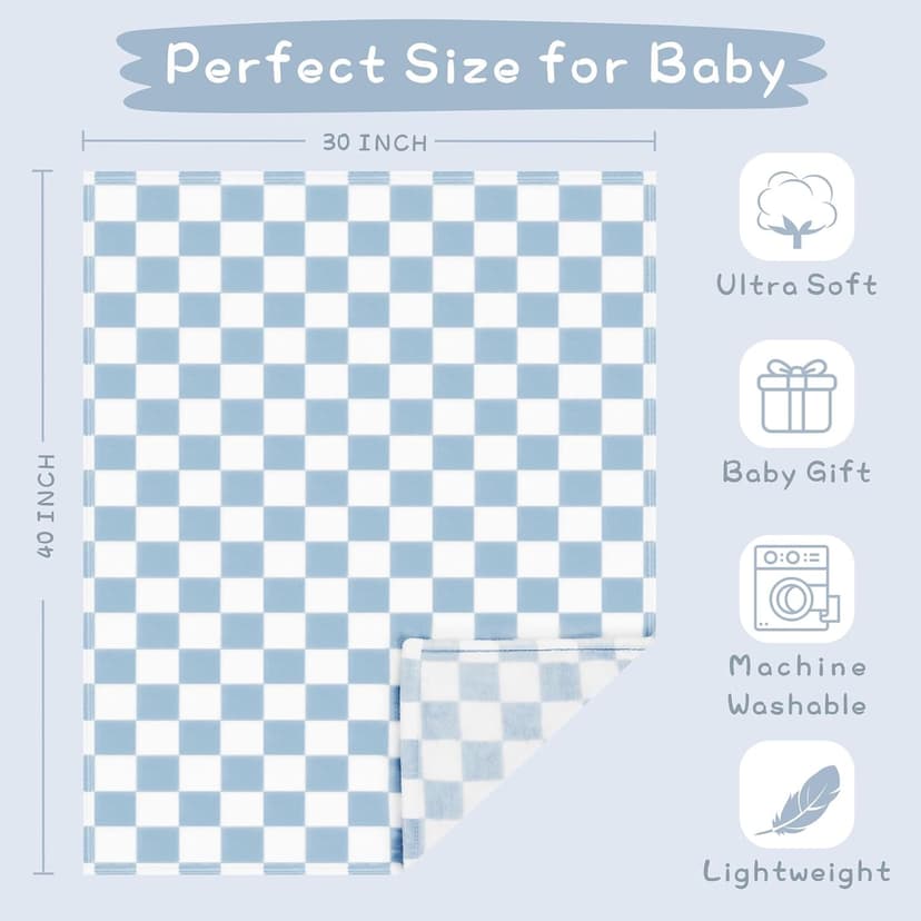 Yurhap Checkered Baby Blanket Fleece Baby Blankets for Boys, Ultra Soft Cozy Fluffy Infant Toddler Newborn Receiving Blankets for Crib Stroller, 30''x40'', Blue B0DBHD9QV1
