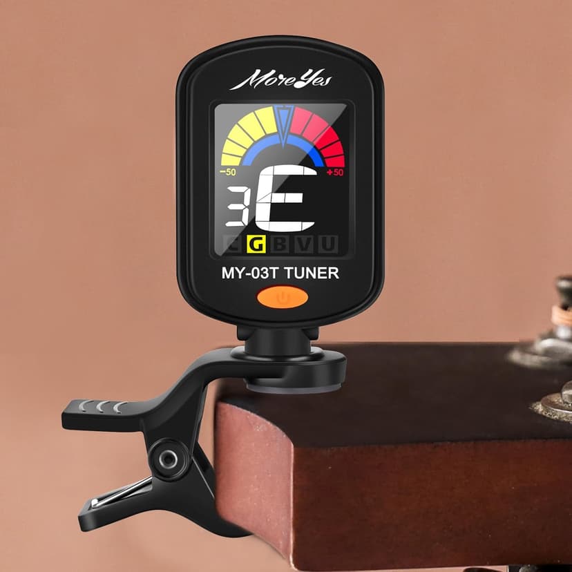 MOREYES Rechargeable Guitar Tuner Clip On with 28Pcs Guitar Picks, Guitar Tuner for Acoustic Guitar, Electric Guitar, Bass, Ukulele & Chromatic Tuning Modes, Full Color Display