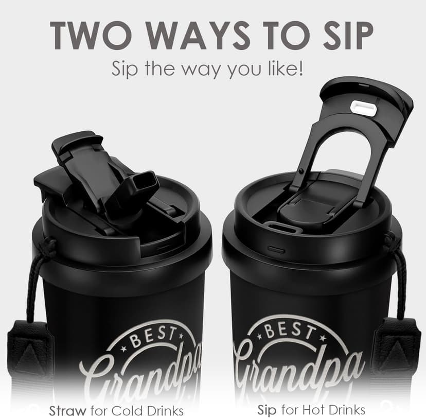 Grandpa Gift from Kids, Stainless Steel 2-in-1 Lid Coffee Tumbler 18 oz, Best Grandpa Ever Insulated Travel Mug for Men Granddads Grandfathers, Gift Idea for Birthday Retirement Christmas Fathers Day B0G4C5827D