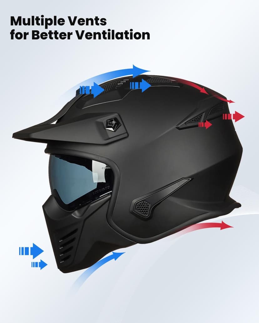 ILM Open Face Motorcycle 3/4 Half Helmet for Dirt Bike Moped ATV UTV Motocross Electric Cruiser Scooter DOT Model 726X(Matte Black,L)