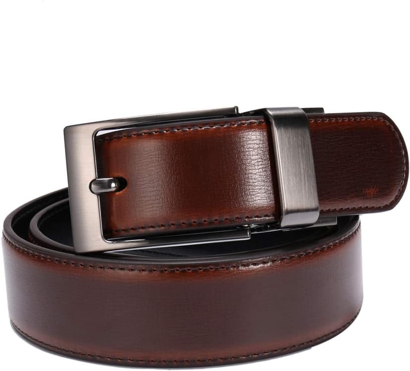 beltox fine Men's Dress Belt Leather Reversible 1.25" Wide Rotated Buckle Gift Box