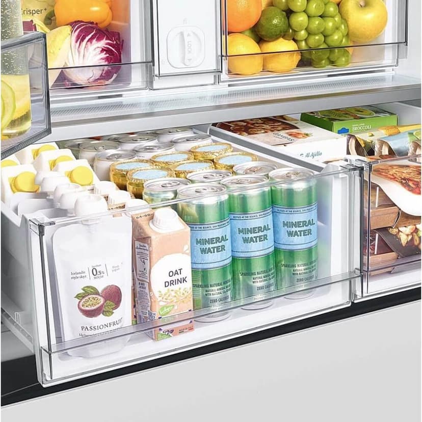 Samsung 30 cu. ft. Bespoke 3-Door French Door Refrigerator with AutoFill Water Pitcher and Dual Ice Maker, White Glass, RF30BB620012AA