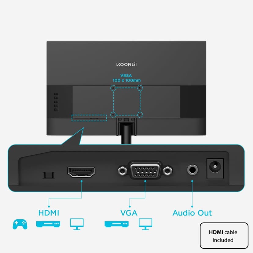 KOORUI New 22 Inch Computer Monitor FHD 1080P 120Hz PC Gaming Screen VA Panel Ultra-Slim Display 4000:1 Contrast Ratio with Adpitive Sync (HDMI/VGA/VESA Compatible 100x100mm/Audio Out), Tilt, Black