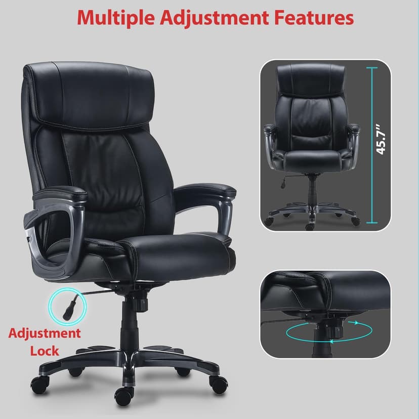 STAPLES Lockland Ergonomic Managers Office Chair, Big & Tall Cushioned, Adjustable Height, Metal Frame, Bonded Leather, for Workspace, Home, or Gaming, Black