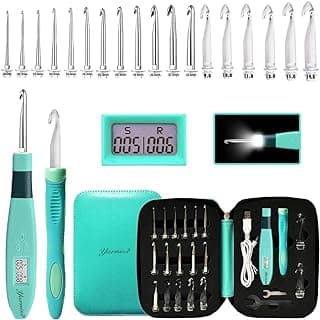 Yarniss 18 Size Counting Crochet Hooks with Light, Digital Counter Crochet Hooks Set with Case (2.0mm~14.0mm)