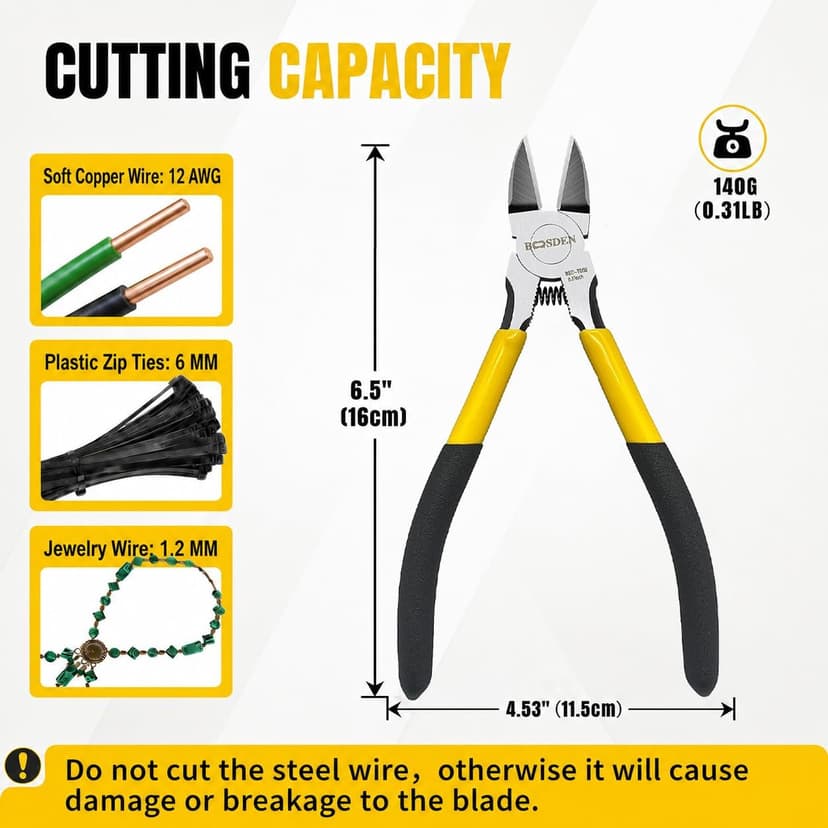 Spring Loaded Flush Cutter Dike for Crafting, Artificial Flower Jewelry Making, Flush Cut Plier Floral Wire Cutter Dyke Snip BOOSDEN Wire Cutter 6.5 inch Cutting Pliers Diagonal Cutter Metal Snipper B08ZCHYGN7