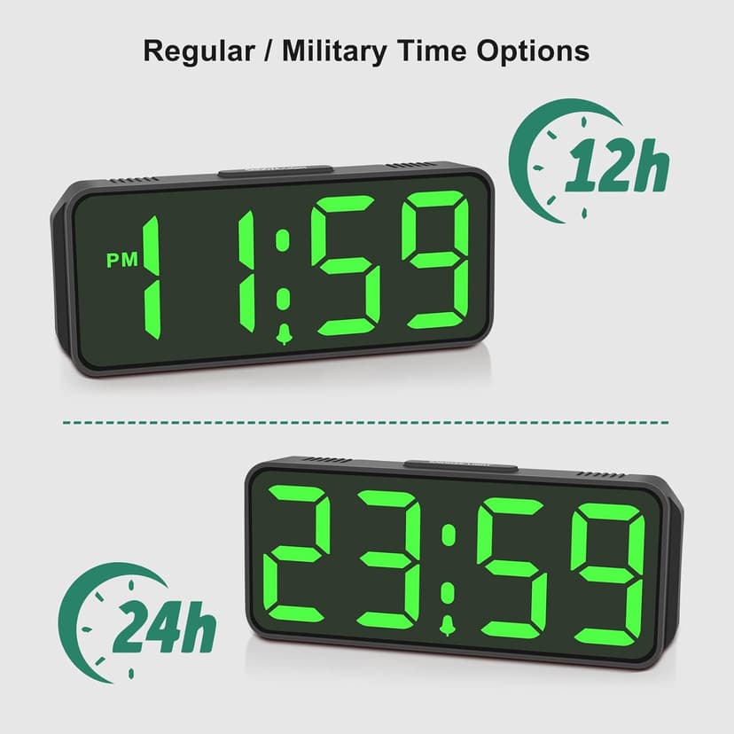 Peakeep Small Battery Powered Digital Alarm Clocks for Bedrooms Bedside, Cordless Tiny Travel Portable Desk Clock, Large Numbers Auto Dimmable, LED Display 4 Dimmers, 5 Alarm Volumes