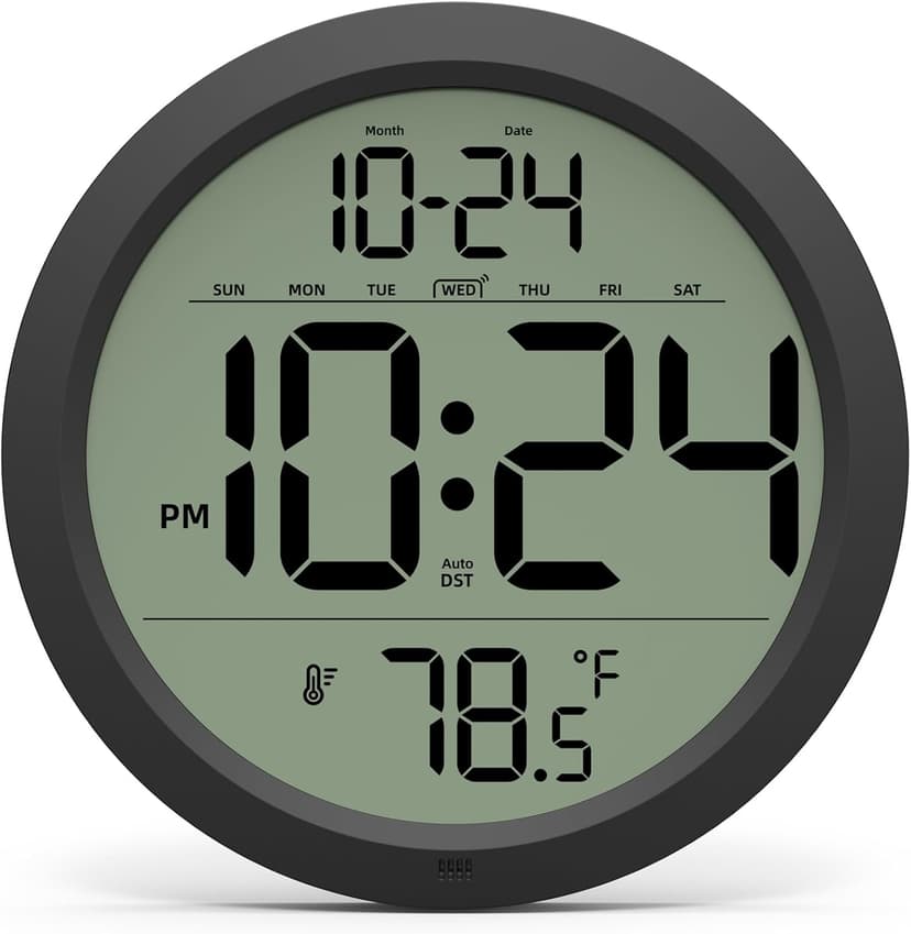 Digital Wall Clock with Date, Indoor Temperature, Auto-DST, Battery-Operated Digital Clock, 8 Inch Small Decorative Wall Clock for Bedroom, Living Room, Home, Kitchen, Office, Modern, Electric, Simple