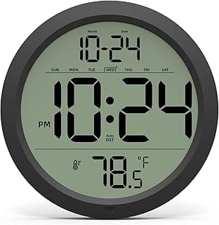 Digital Wall Clock with Date, Indoor Temperature, Auto-DST, Battery-Operated Digital Clock, 8 Inch Small Decorative Wall Clock for Bedroom, Living Room, Home, Kitchen, Office, Modern, Electric, Simple