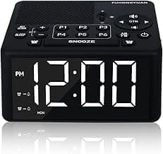 Digital Alarm Clock Radio with AM/FM Radio, Presets, Scan, Dual Weekday/Weekend Alarms, Snooze, Sleep Timer and Dimmable White LED Display for Bedroom, Living Rooms, Kitchens, Offices, etc (White)