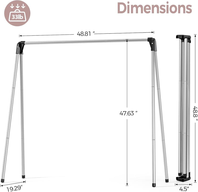 TOOLF Clothes Drying Rack Foldable, Laundry Drying Rack Stainless Steel, Portable Clothes Rack, Drying Rack for Clothing, Indoor Outdoor, Free-Standing, Large Capacity