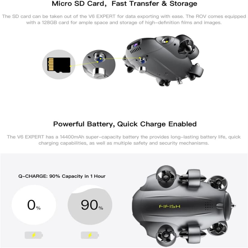 FIFISH M100A Industrial Case Mini Rov Underwater Drone with 4K Camera Submarine Diving 14400mAH VR Underwater Robot Arm for Pipeline Inspection Fishery