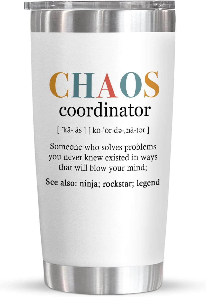 TEEZWONDER Thank You Gifts for Women - Chaos Coordinator 20 oz Stainless Steel Insulated Tumbler with Lid - Employee Appreciation Christmas Birthday Gifts for Women Coworkers Boss Teacher Nurse Friend