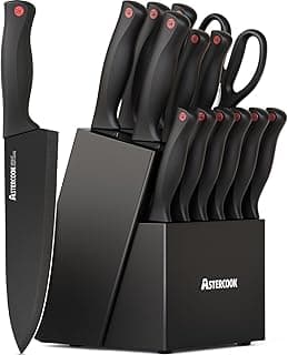 Stainless Steel Kitchen Utensils Set Dishwasher Safe Astercook Knife Set for Kitchen with Block and Sharpener 15pcs German B0C1YBPJ43