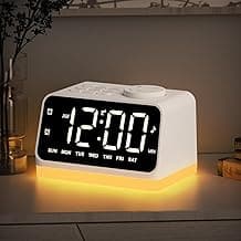 JALL Digital Alarm Clock with FM Radio for Bedroom, 8 Colors Night Light with Charging Port, Sleep Sound Machines with Timer, Dual Alarm (White with White Font)
