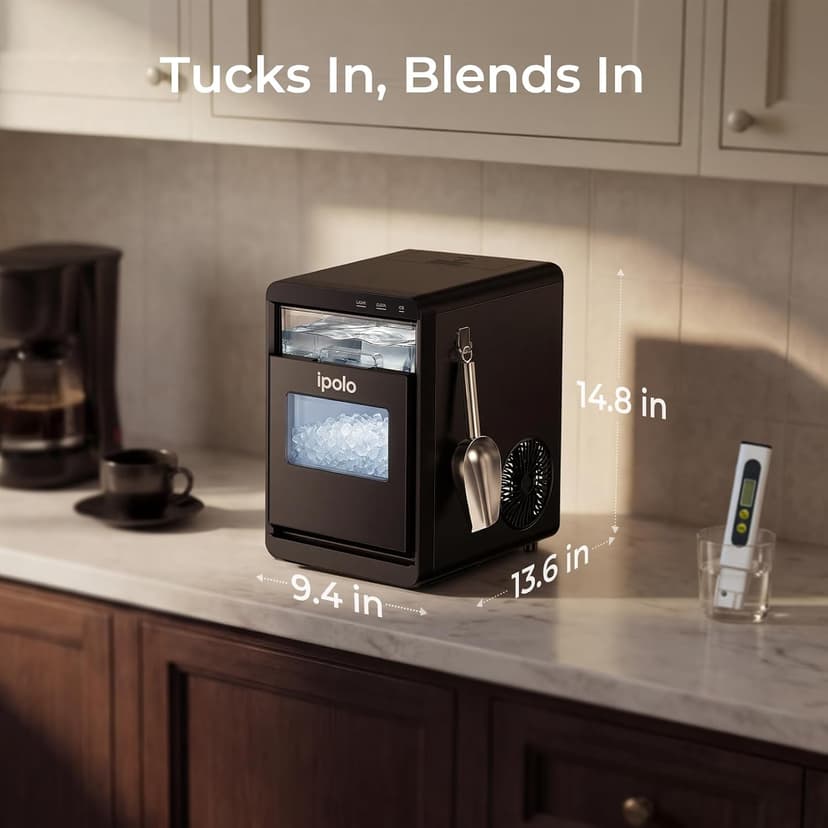 Nugget Ice Maker Countertop: 44lb/Day, Self-Cleaning, Black Stainless Steel, Portable, Soft Chewable Pebble Ice Machine for Home Kitchen, RV & Office