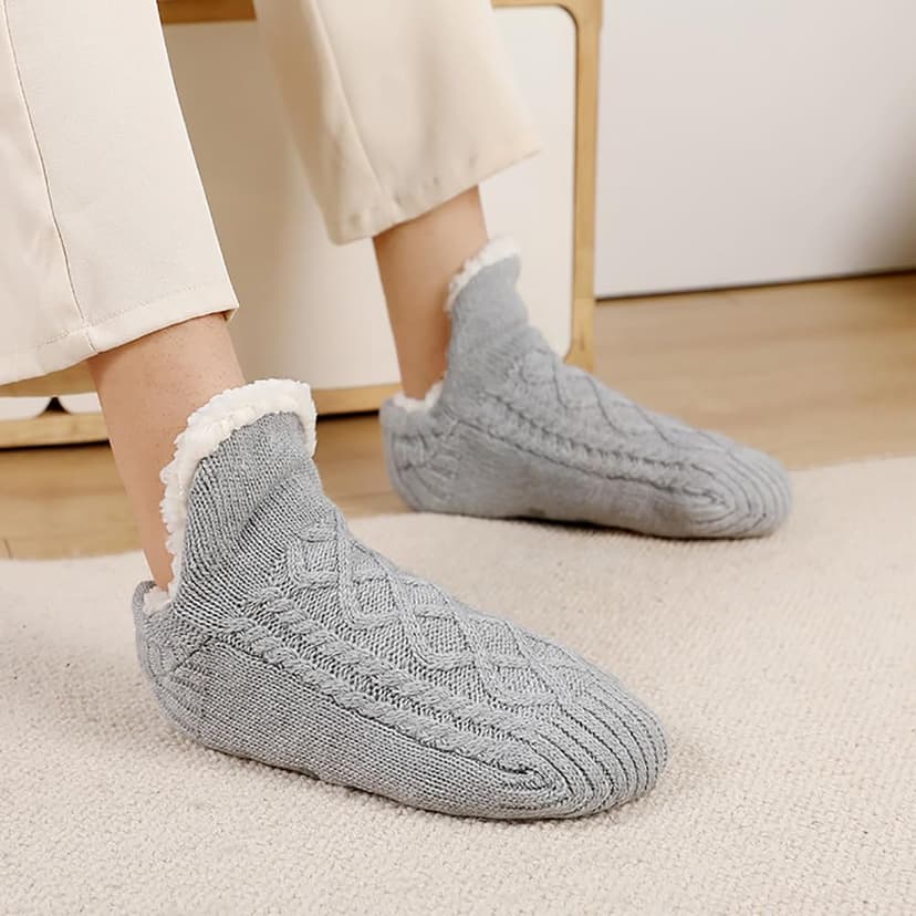 Unisex Fluffy Fuzzy Warm Slipper Socks for Men Women, Thick Fleece Lined Non-Slip Socks Indoor Floor B0DCS3T47Z