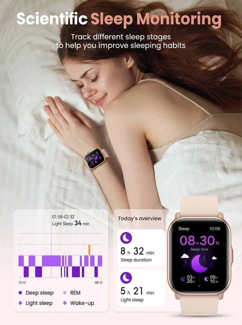 SKG V7 Pro Smart Watch for Women with Alexa & Bluetooth Calling, 1.69" Fitness Tracker with Heart Rate SpO2 Sleep Monitor, IP68 Waterproof, Long Battery & 200+ Dials for Android iPhone, Pink