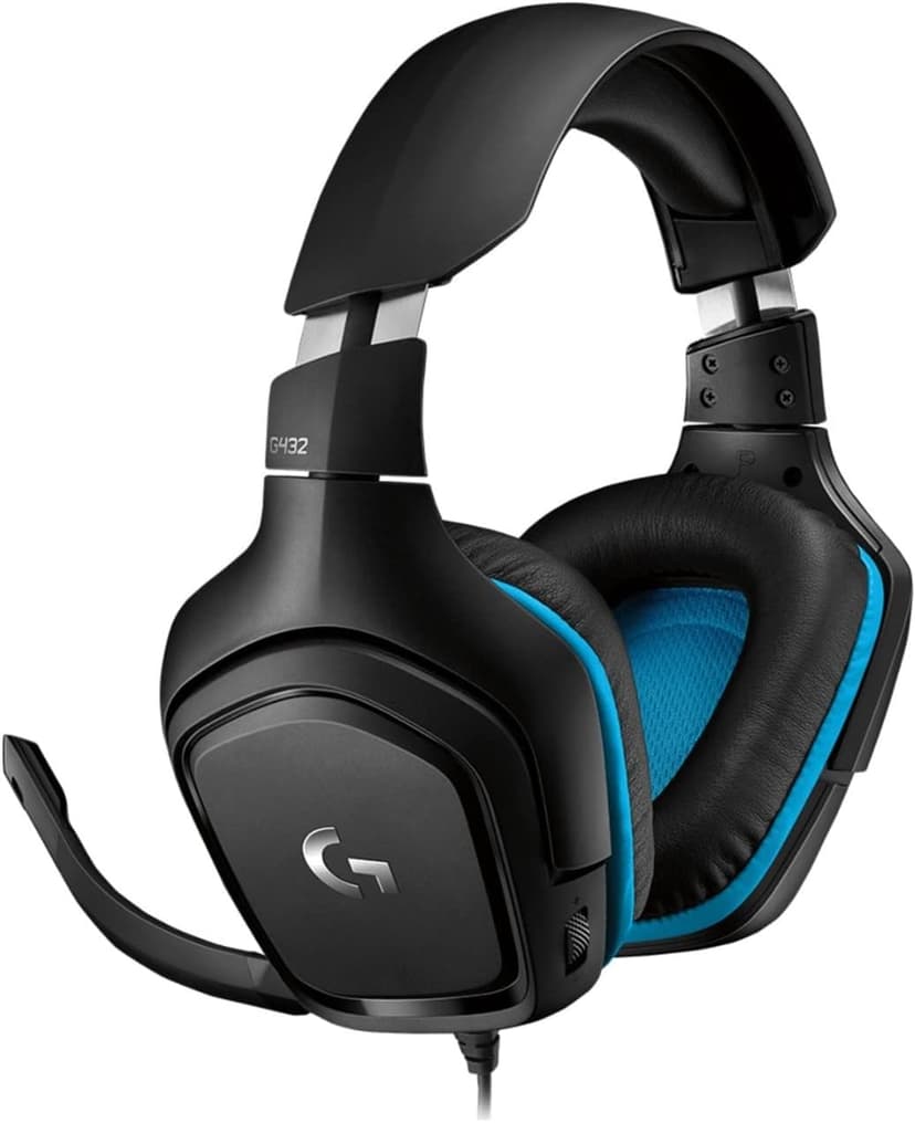 Logitech G432 Wired Gaming Headset, 7.1 Surround Sound, DTS Headphone:X 2.0, Flip-to-Mute Mic, PC (Leatherette) Black/Blue
