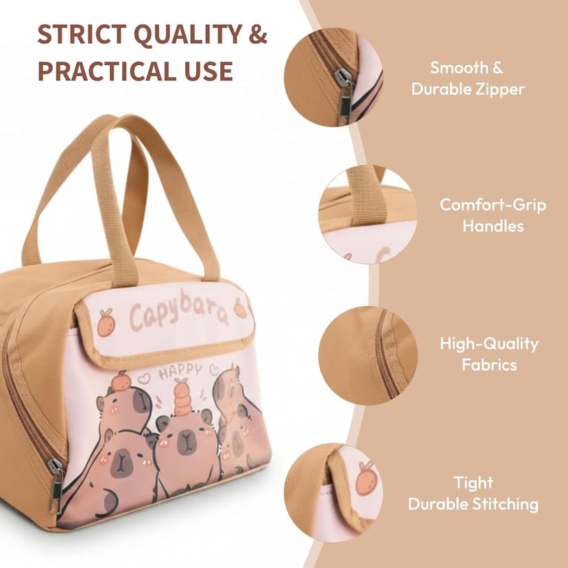 LUUTUUORA Capybara Lunch Bag Women, Insulated Lunch Box for Women, Reusable 10L LunchBox Multi-Pockets Cute Lunch Tote for Work Picnic Travel or Gifts-Capybara