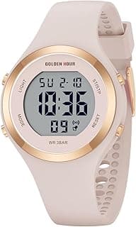 GOLDEN HOUR Waterproof Sport Women's Digital Chronograph Silicone Strap Watch