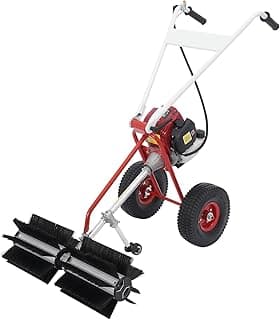 4 Stroke Gas Powered Lawn Sweeper,23.6 Inch Hand Push Sweeper for Leaves and Debris, Hand Push Yard Cleaner with Adjustable Handle for Driveway, Patio, Artificial Grass