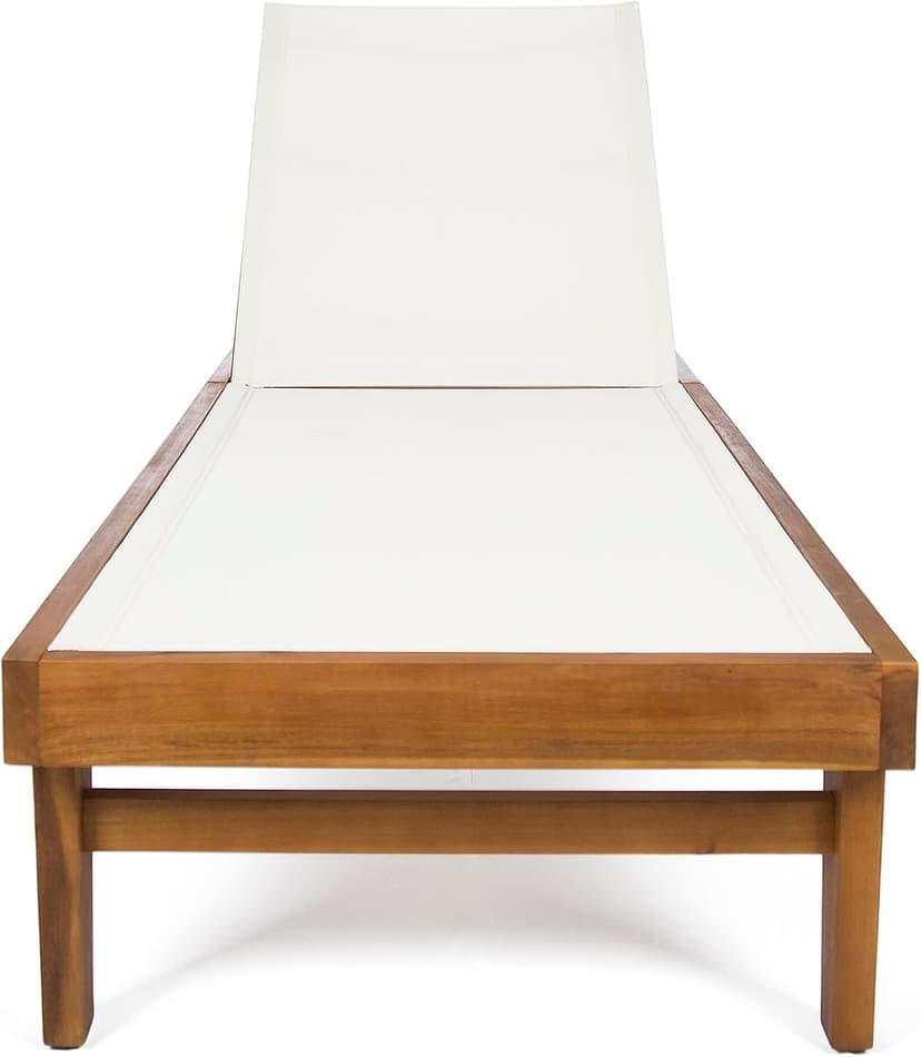 Christopher Knight Home Dina Set of 2 Chaise Lounge Chair Outdoor, Acacia Wood Frame Sunbathing Pool Lounger, Adjustable Backrest Patio Lounge Chaise for Poolside/Garden/Backyard, Teak + White