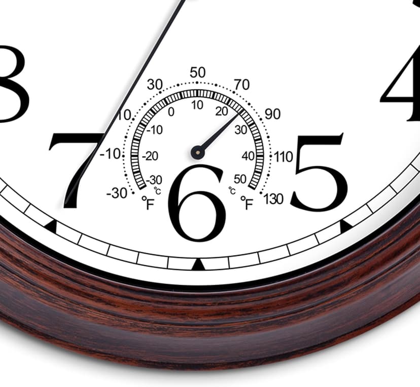 KECYET 8.5 Inch Outdoor Wall Clock with Thermometers, Vintage Silent Wall Clocks Battery Operated, Retro Non-Ticking Clock Decorative for Living Room, Patio, Kitchen, Office, Bathroom, Bedroom(Bronze)