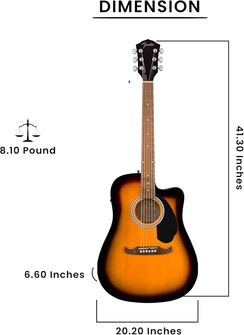 Fender FA-125CE Dreadnought Cutaway Acoustic-Electric Guitar - Sunburst Bundle with Gig Bag, Strap, Strings, Picks, and Austin Bazaar Instructional DVD